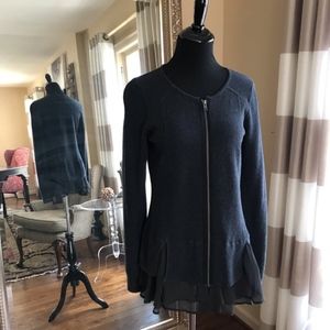 Hinge navy/grey zip waffle knit top large